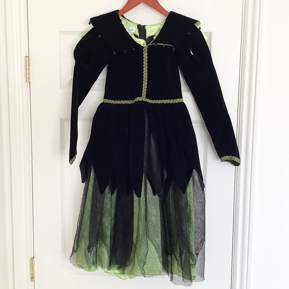 Girls Size 6 Wishcraft Witch Costume Dress Black Green Polyester